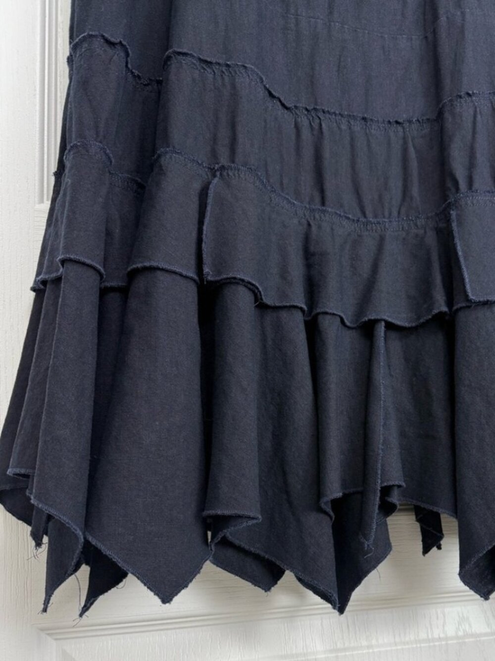 Vintage Tiered Handkerchief Asymmetrical Hem Midi Skirt Size 14 Navy Blue Y2K - Picture 3 of 9
